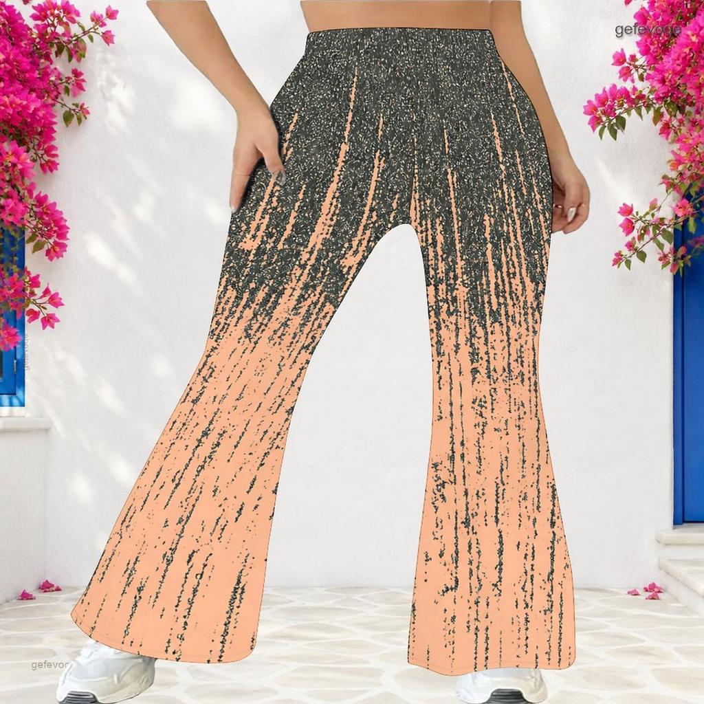 Women's Casual High Waist Flare Pants, Distressed Print Streetwear Bell Bottom Trousers