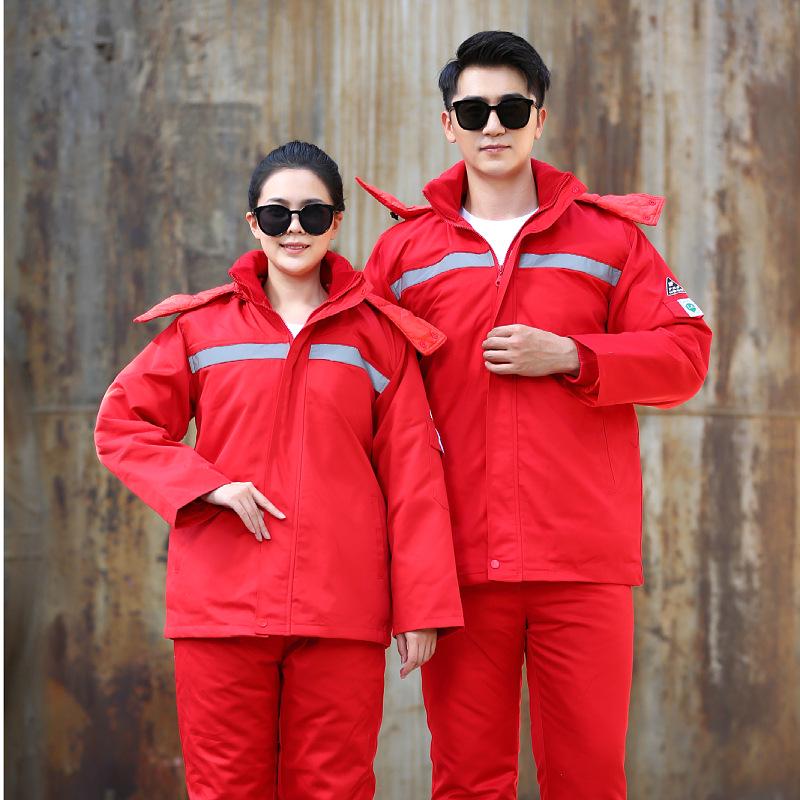 Autumn Winter Cotton Padded Anti-static Reflective Cold-resistant Workwear Overalls with Print Embroidery