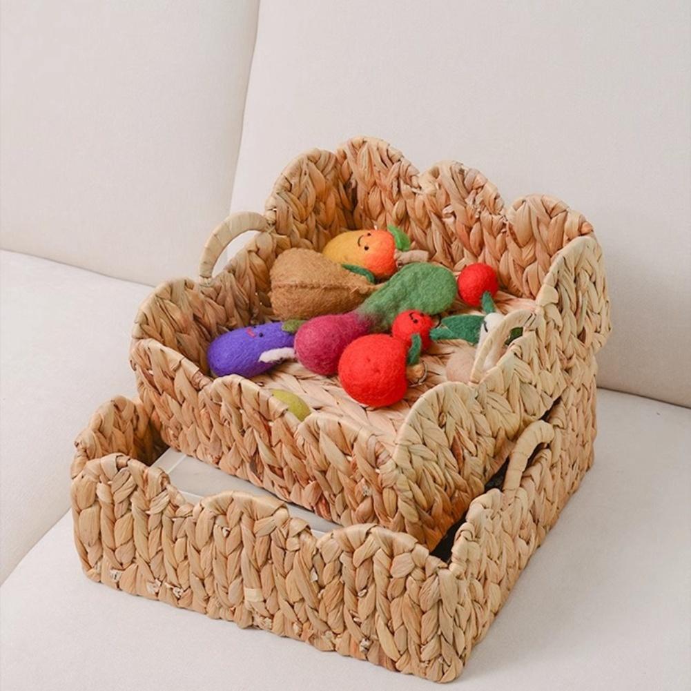 24x24x12cm decorative gourd grass basket with wooden handles suitable for miscellaneous household item storage and home decor