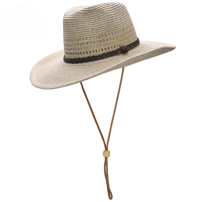 2025 Men Big Head Straw Hat Dad Summer Large Size Sun Cap Male Wide Brim Fedora 58cm 60cm 62cm