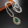 A Niche Retro Emerald Teardrop Long Necklace and Sweater Chain, Exuding A Fashionable and High-end Vibe for Women