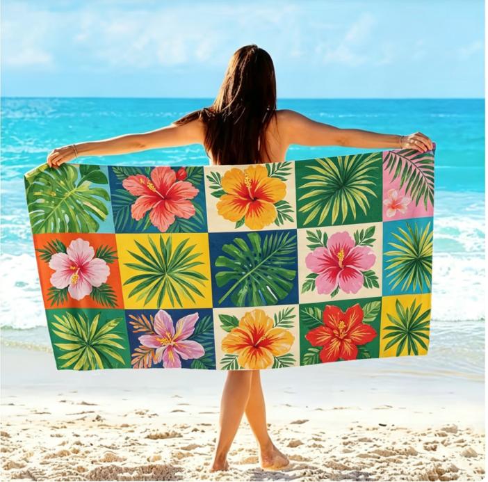 Microfiber Large Beach Towel, Sand Free Quick Dry, Cute Dog with Glasses Print, Colorful Pet Themed Towel