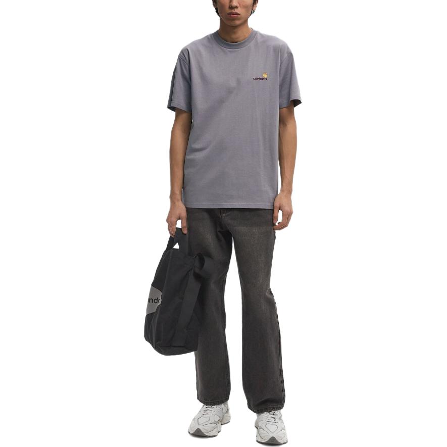 Carhartt WIP Solid Color Embroidered Pattern Crew Neck Short Sleeve T-Shirt Men Tops Charcoal I029956-2LR-XX