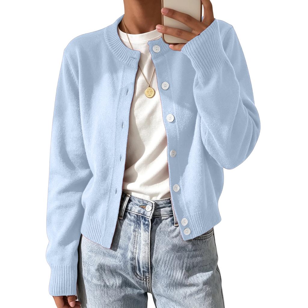 Women's Long Sleeve Button Front Neck Knit Cardigan Sweater for Everyday Wear