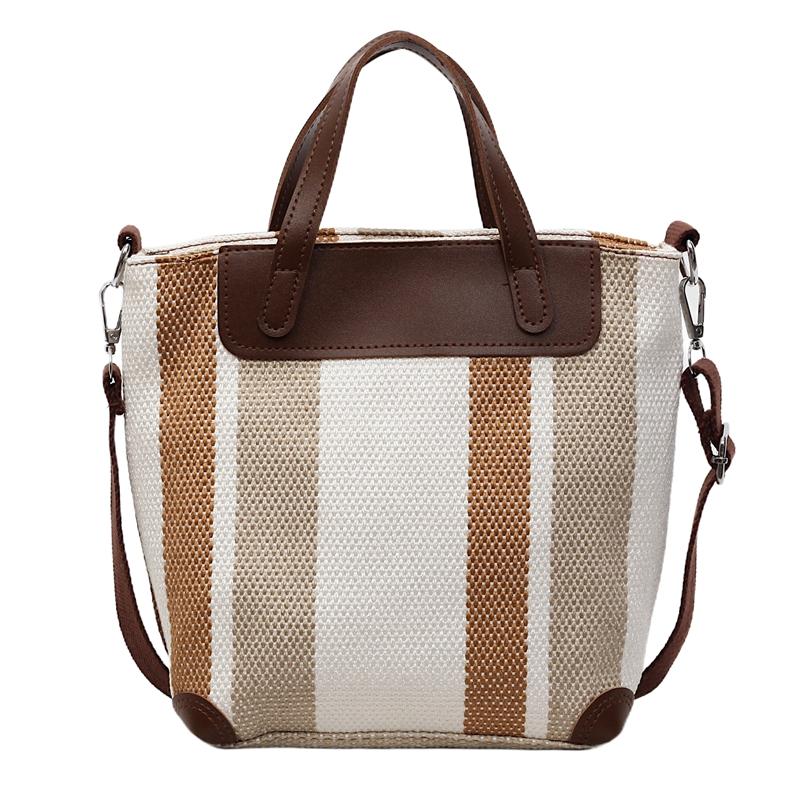 

Женская полосатая сумка через плечо большой вместимости бежевый