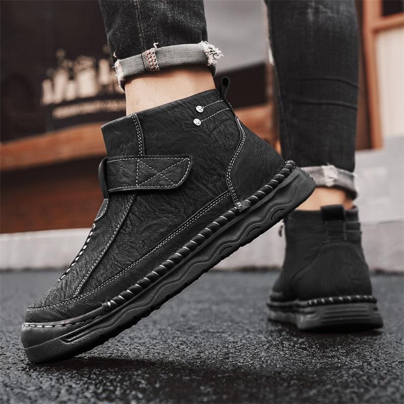 Men's Leather Boots Zipper High Top Casual Shoes Sneakers 39-48