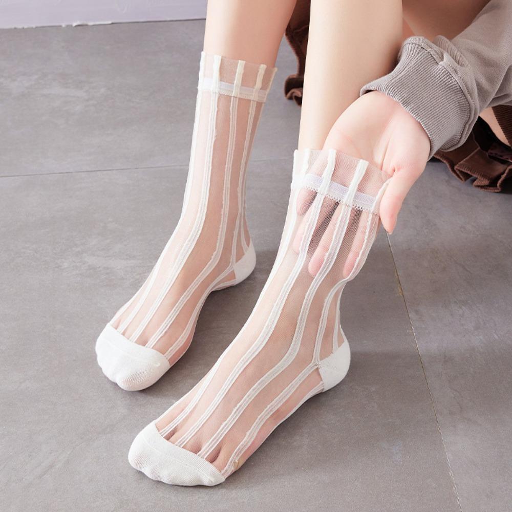 Striped Crystal Silk Socks Transparent Long Socks Fashion Summer Socks  Women