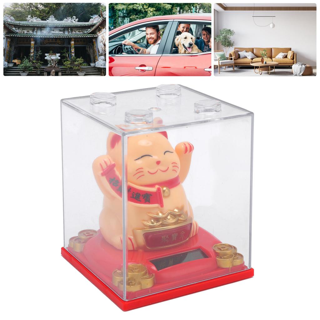 Solar Powered Waving Cat Good Luck Fortune Ornament   Welcoming Decor with Clear Cover