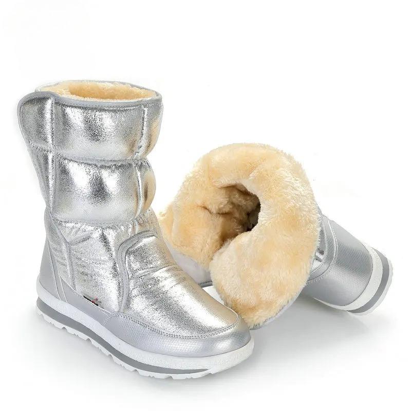 Winter Boots Silver Color Women Snow Boots Fur Insole Lady Warm Shoes Girl Fashion Mid-High Free Shipping Nice Looking