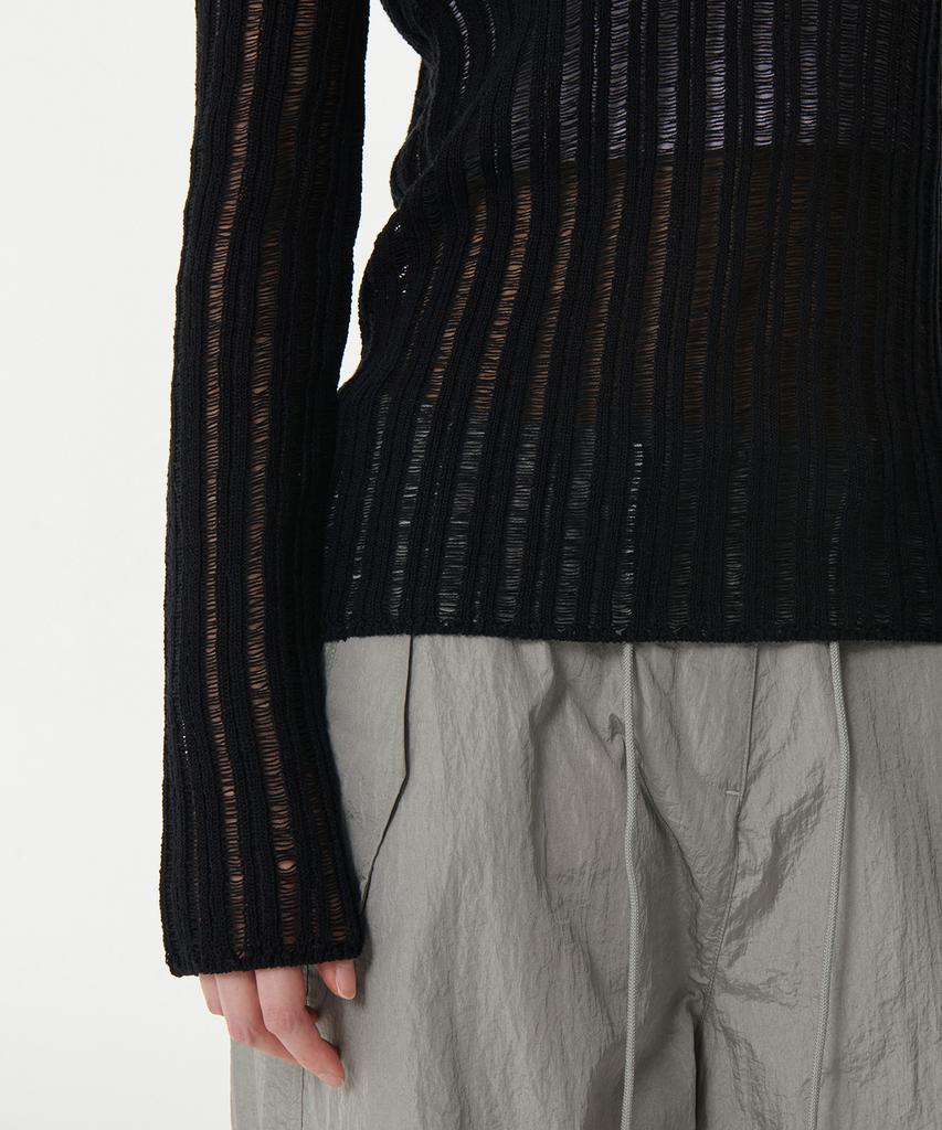 MUSINSA STANDARD WOMAN Women'S Flat Yarn Vertical Crochet Crew Neck Knit [Black]