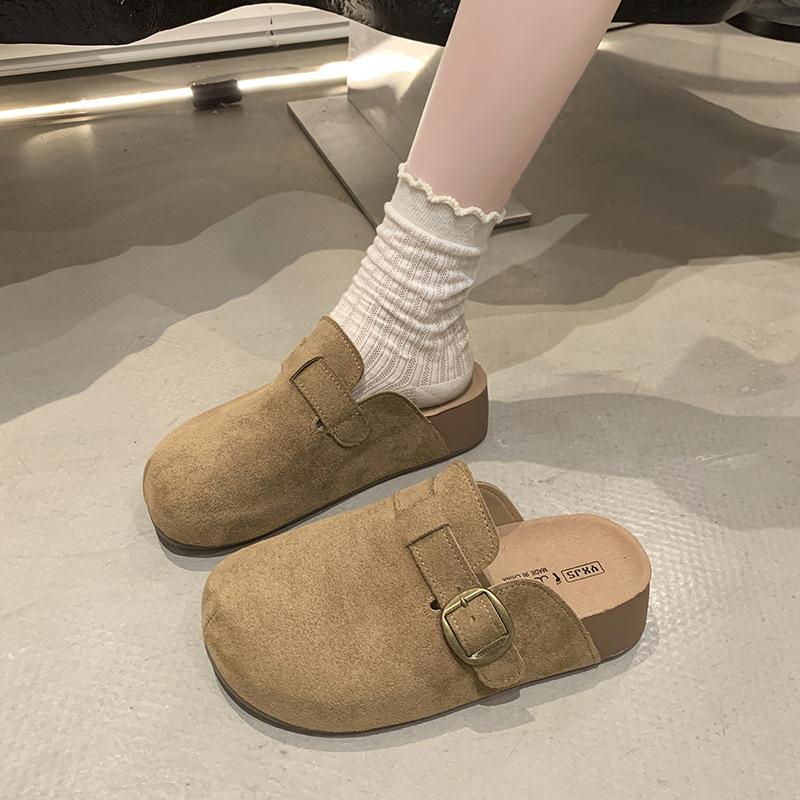 French Retro Soft-soled Bag Head Half Slippers for Women's Outer Wear 2025 Autumn New One-pedal Thick-soled Boken Half Slippers