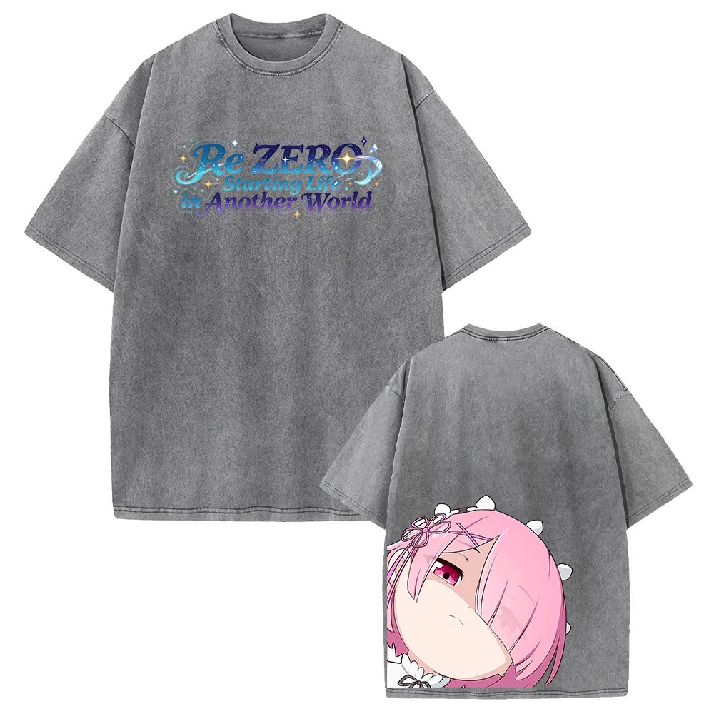 Anime Re ZERO Ram Kawaii Graphic T Shirt Men Women Short Sleeve Clothing Casual Loose Cotton Tshirt Washed T-shirt Harajuku Tops