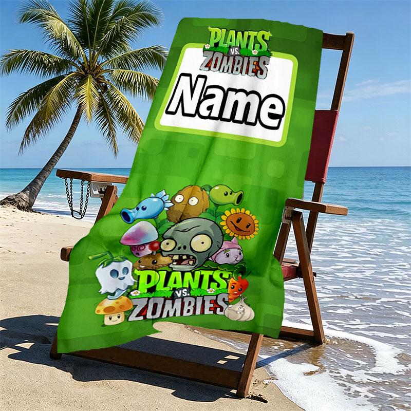 Custom Name Personalized Plants vs. Zombies Print Beach Towel, for Trip Camping Beach Party Home Decor, Birthday Gift for Family & Friends
