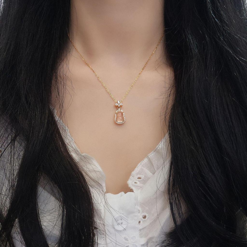 S925 Sterling Silver Ice-Transparent Small Gourd Pendant Necklace - Women's Light Luxury Chinese-Style Summer Clavicle Chain
