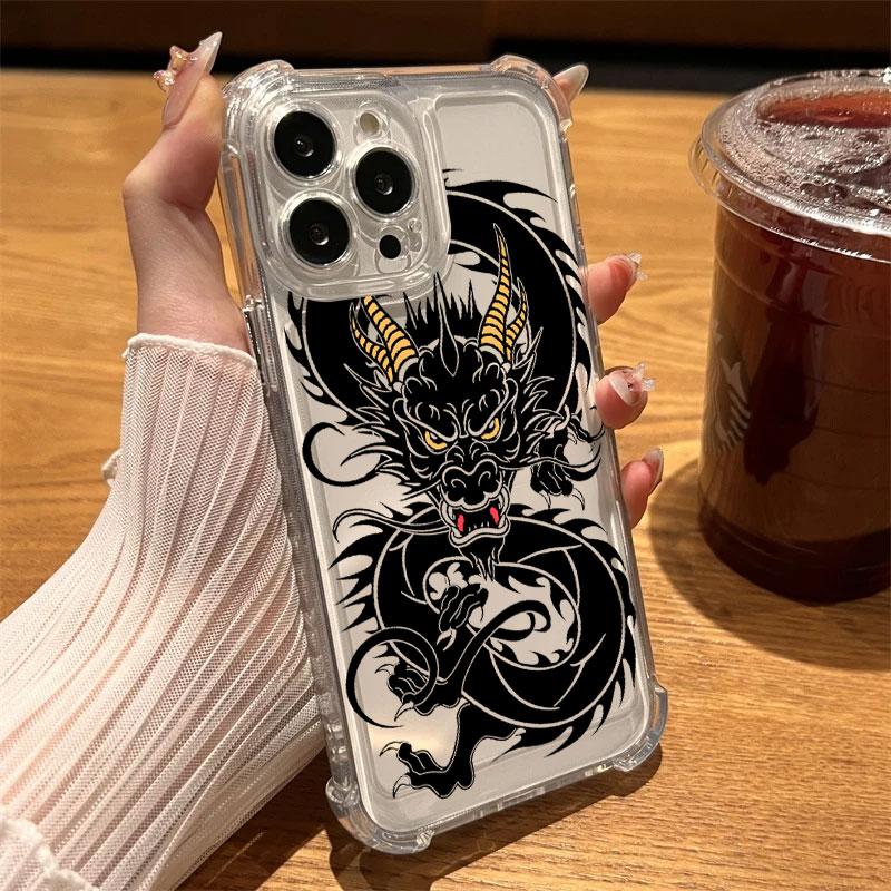 Fashion Dragon Tattoo Pattern Art Phone Case Clear For iPhone 17 16 14 15 11 12 13 Pro Max 16E 15 16 Plus 17 Air Anti-fall Cover