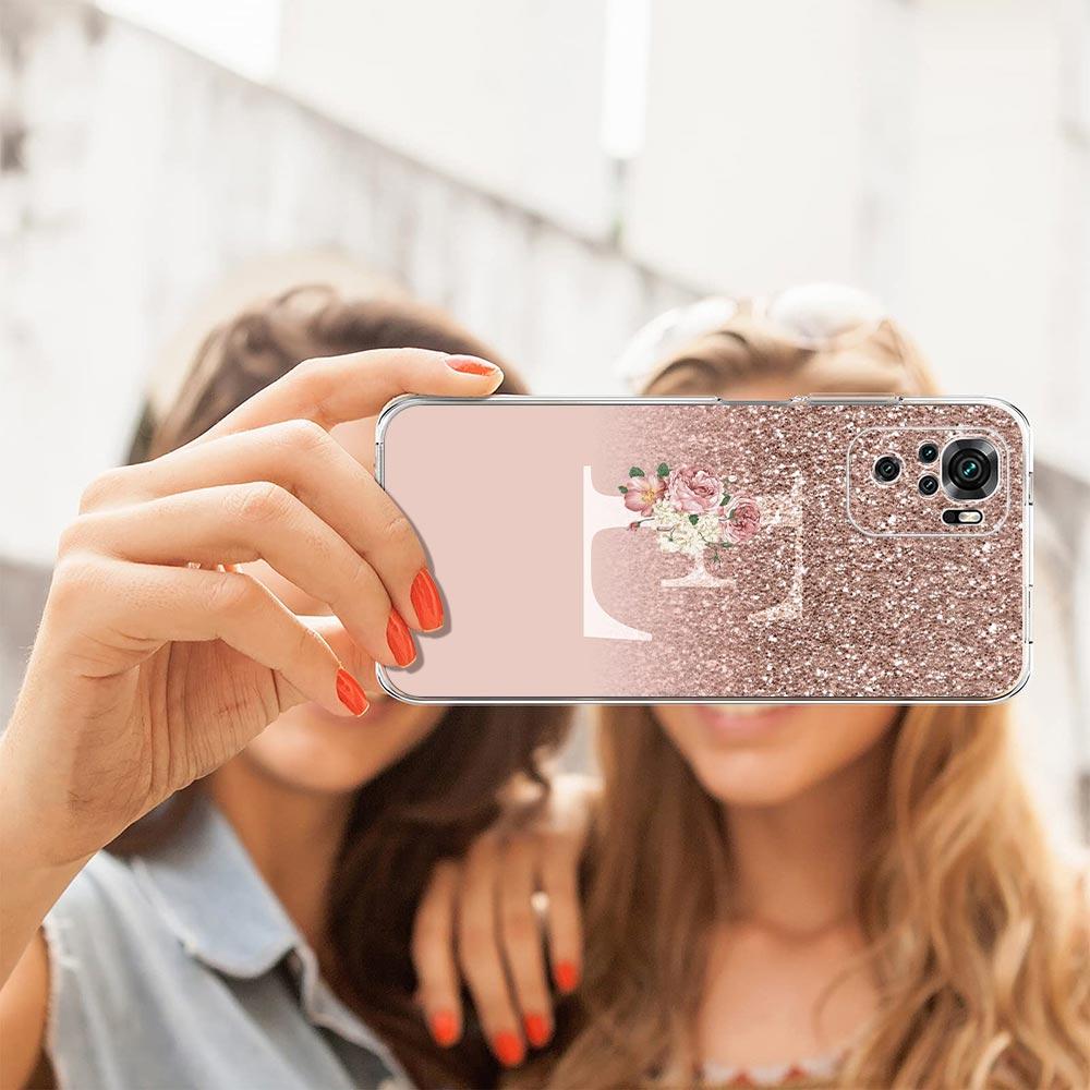 Letter Pink Shiny M R Phone Case For Xiaomi Redmi Note 14 13 12 4G 9 8 10 11 Pro Plus 5G 14C 13C 12C 10C 9C 9A Clear TPU Cover