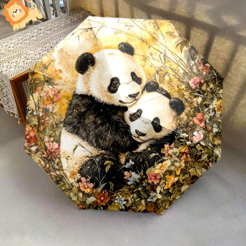 1 PC Automatic Folding Umbrella - Panda Pattern, Portable & Foldable Design with 8 Ribs, Christmas Birthday Gifts