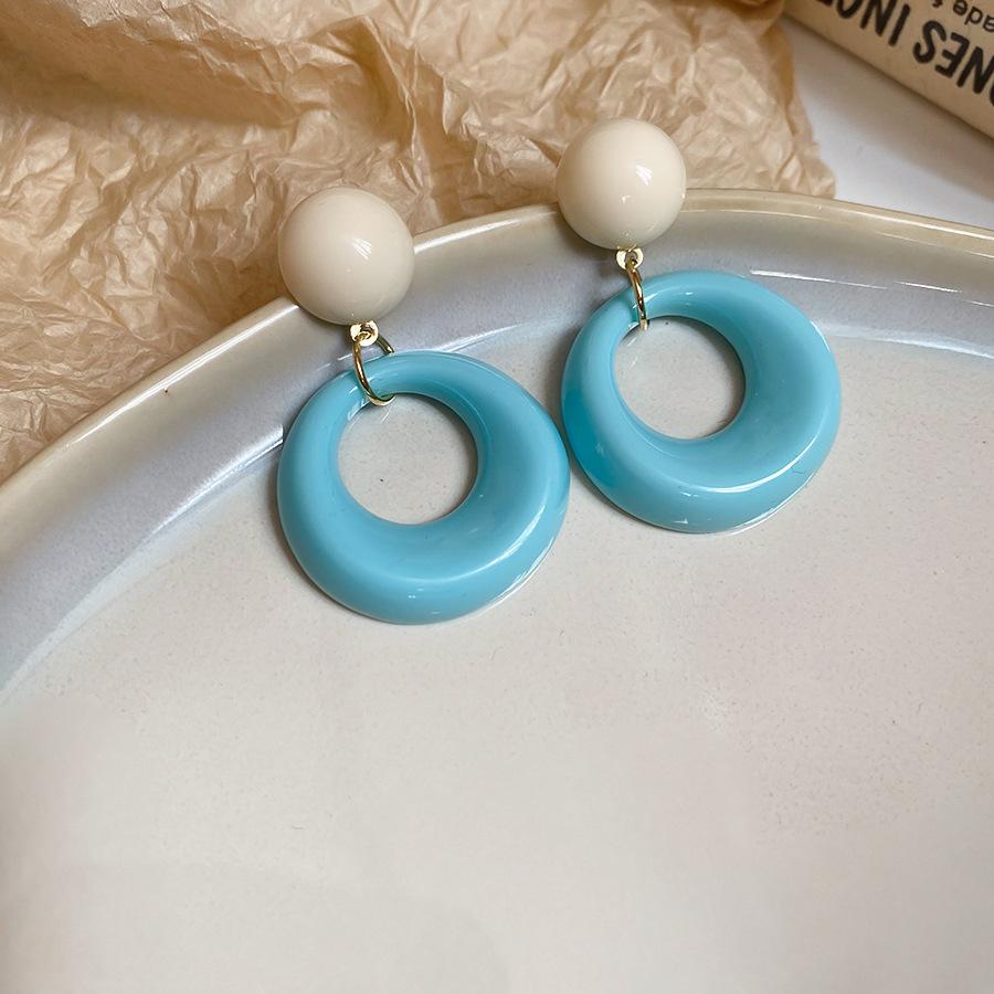 French fresh blue geometric flower resin earrings light luxury stud earrings personality temperament earrings women
