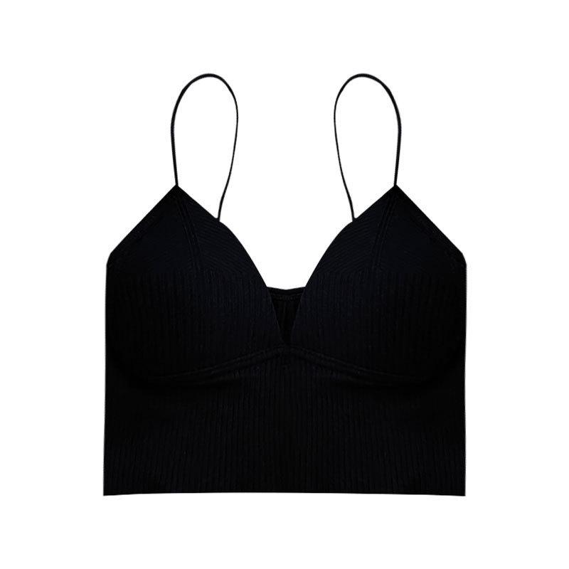Women's Sexy Deep V-Neck Knitted Tank Top with Chest Pad - Summer Innerwear & Outerwear