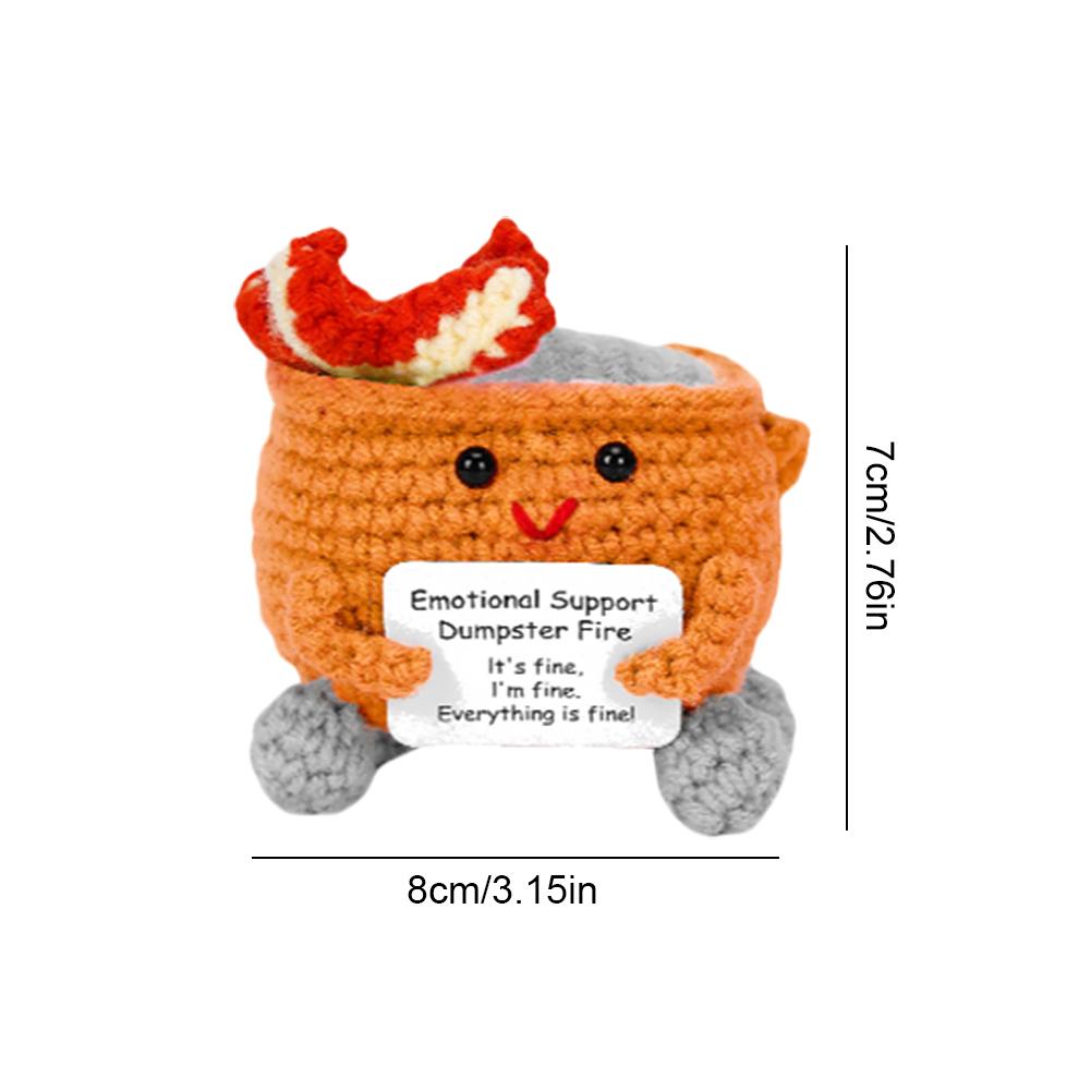 Emotional Support Dumpster Fire with Encouraging Card Positive Crochet Dumpster Fire Cute Office and Home Decoration Gifts