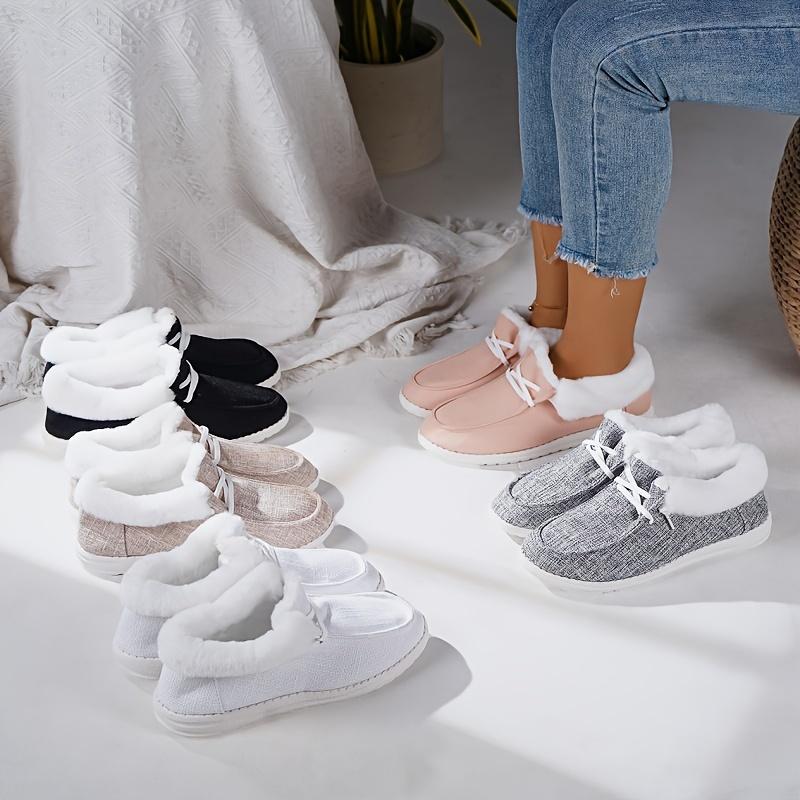 Women's Plush Lined Canvas Shoes, Winter Thermal Low Top Slip On Snow Shoes, Comfy Outdoor Sneakers