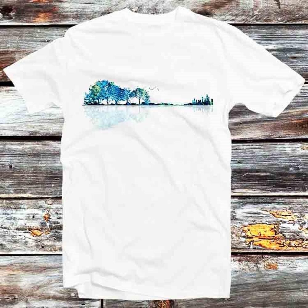 

230GSM 100% Cotton T-Shirt Nature Guitar Watercolor Art Music T Shirt Vintage Retro Cool Gift Mens Womens Unisex Cartoon Anime Top Tee B848 XS белый