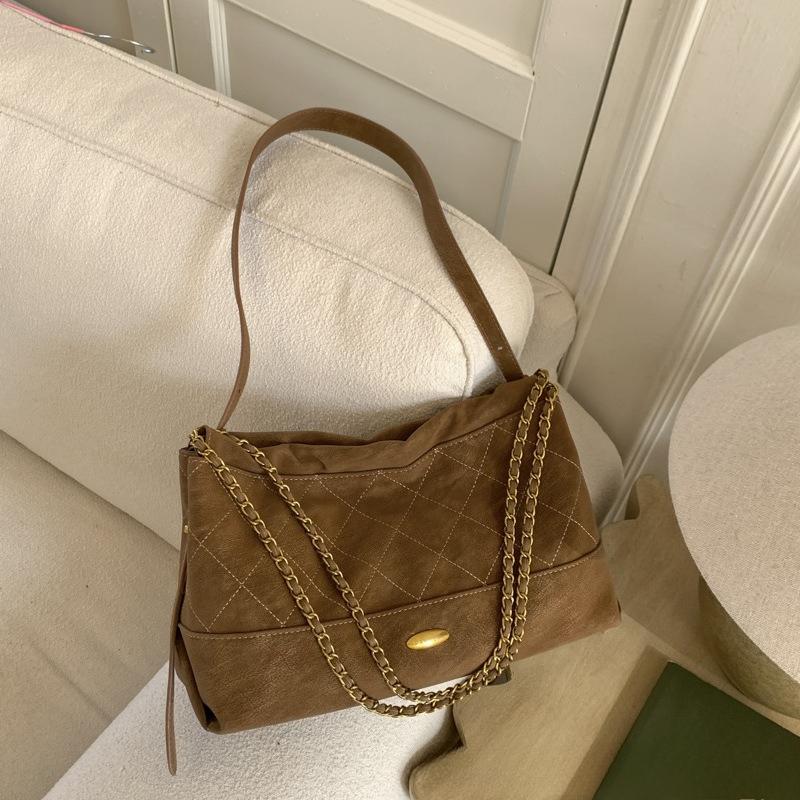 Torba shopper z drobnym kwiatowym wzorem, retro wzór rombów, łańcuszkowy pasek, do codziennego dojazdu, torba pod pachę