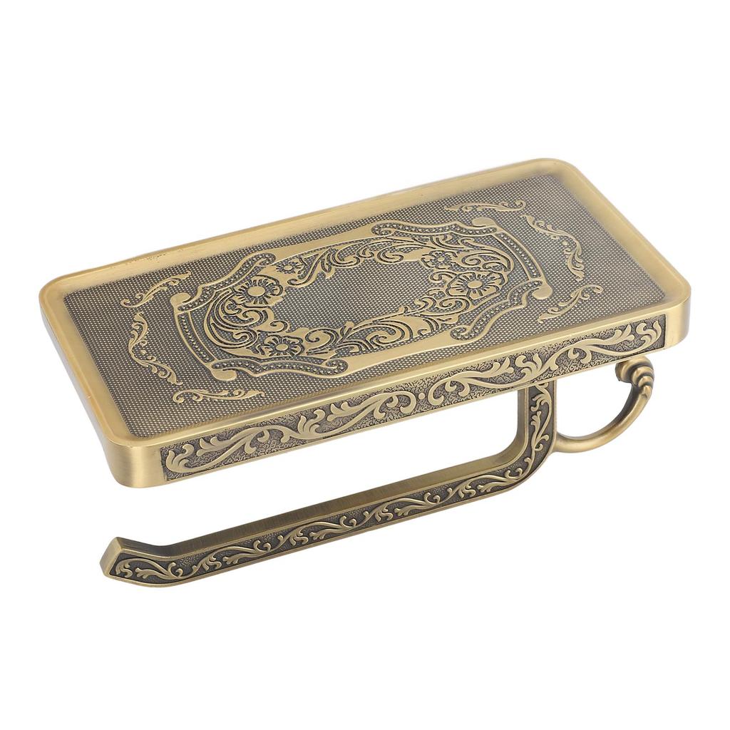 Toilet Paper Holder Multipurpose Retro Elegant Zinc Alloy Double Layer Bathroom Tissue Holder with Shelf for Bathroom A3