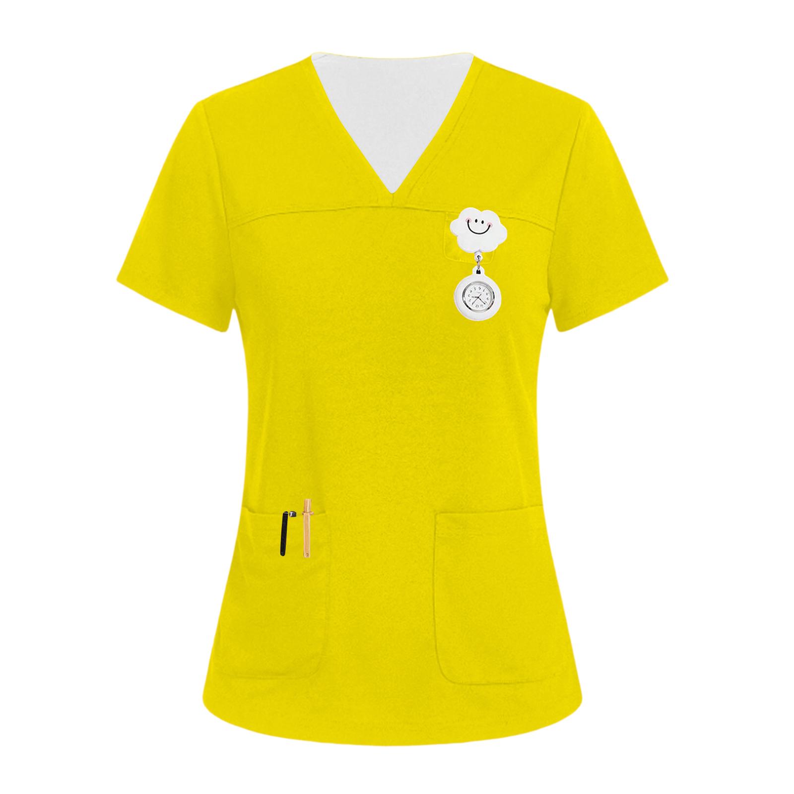 

Women s V-neck Three-pocket Short-sleeved Uniform/caregiver Top With Slits At The Hem XL жовтий