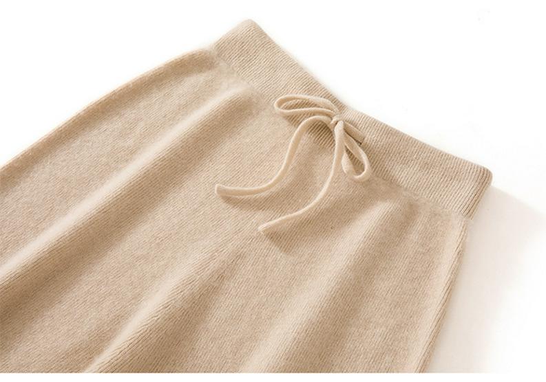100% Pure Cashmere Women's High-Waisted Wide-Leg Knit Trousers