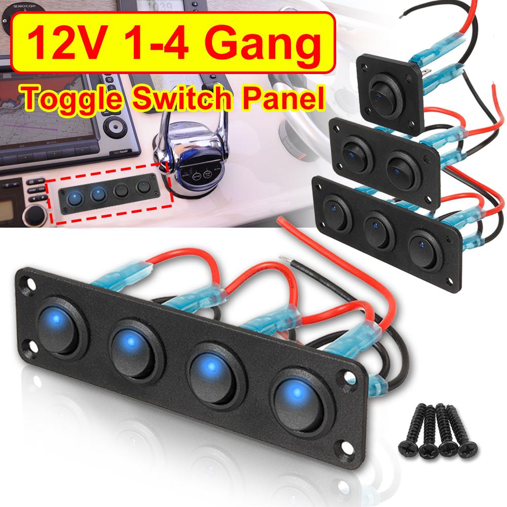 12v 1-4 Gang Universal Toggle Switch Panel USB Car Boat Marine RV Truck Blue LED Styling  Marine Rocker Switch Accessories