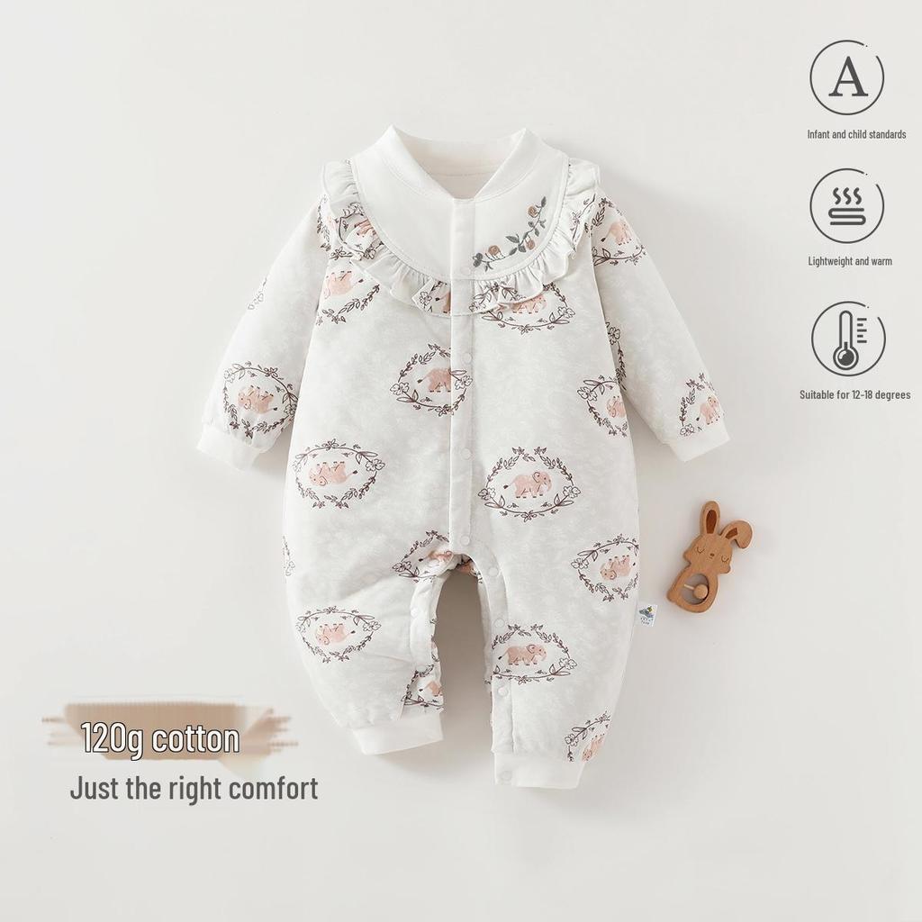 Gesteppter Langarm-Baby-Strampler: Warmer Herbst-/Winter-Einteiler (120g)