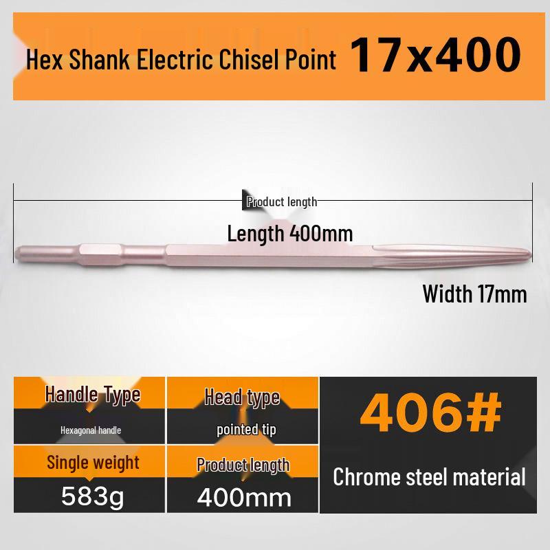 

Electric Hammer Drill & Chisel Set for Demolition: Includes Point & Flat Bits with Square & Round Shanks for Concrete Breaking and Slotting.
