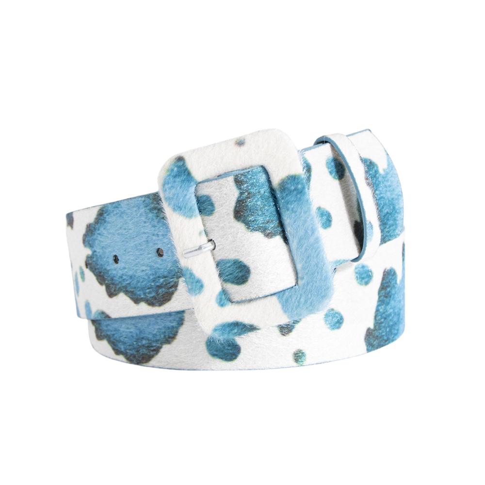 

Ремень с принтом коровы из искусственной кожи с имитацией конского волоса, пояс для ковбоя и девушки, поясные аксессуары синий