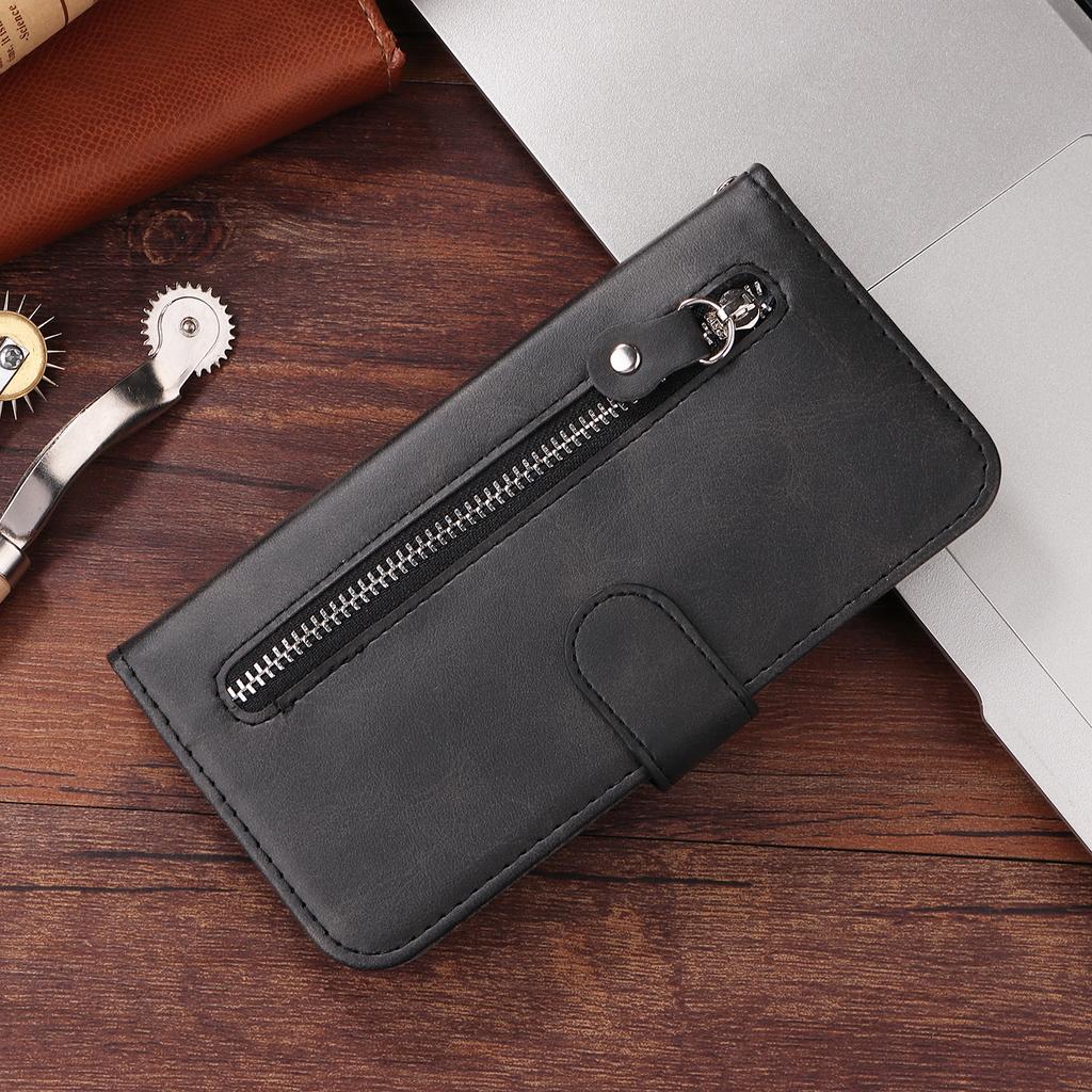 For Samsung Galaxy S26 Edge PU Leather Cases with Zipper Pocket Wallet Phone Cover Stand