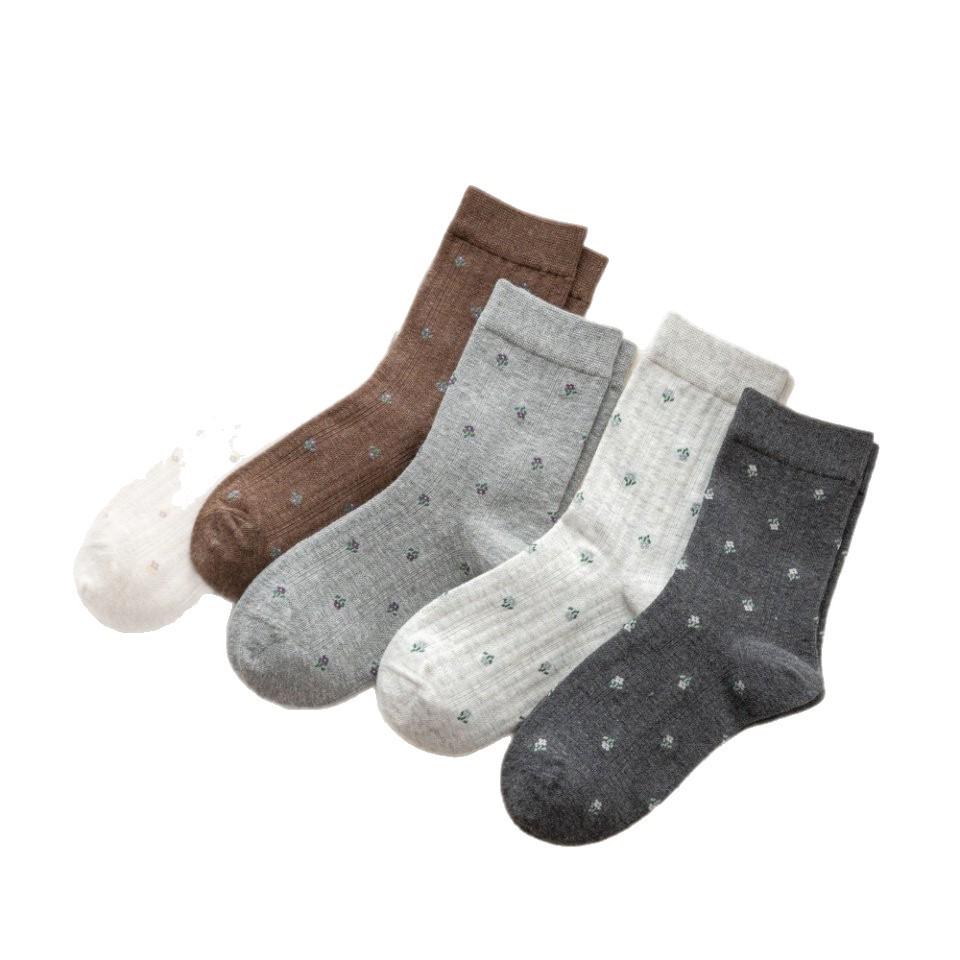 Autumn/Winter Retro Floral Preppy Women's Mid-Calf Scrunch Socks
