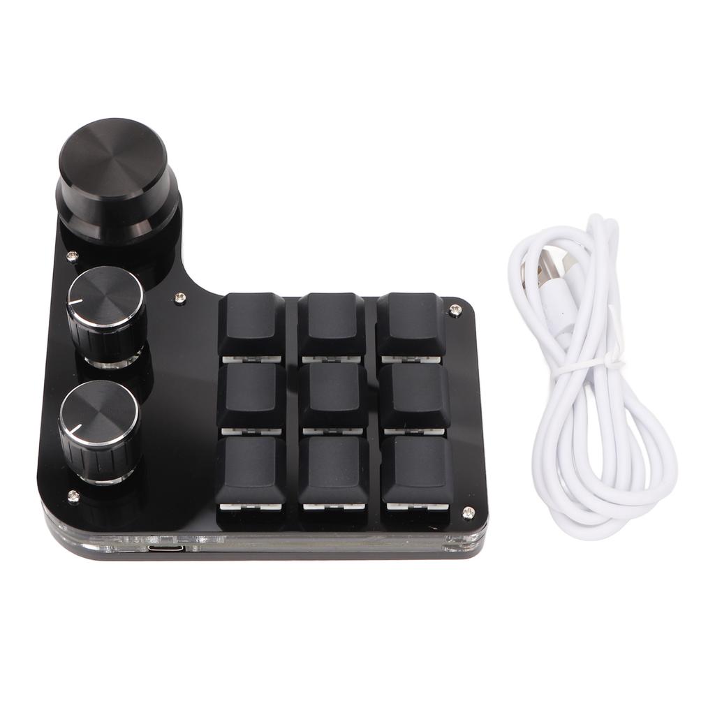 Mini Keypad 9 Keys 3 Knobs RGB Backlit Blue Switch Plug and Play Programmable Keypad for Gaming Office Media