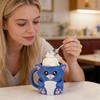 Blue Cat Ice Cream Cup Holder for 16 Oz Pints Ice Cream Cooler Container with Built-In Snack Drawer And Matching Spoon Comfortable Grip Soda Cup Gifts