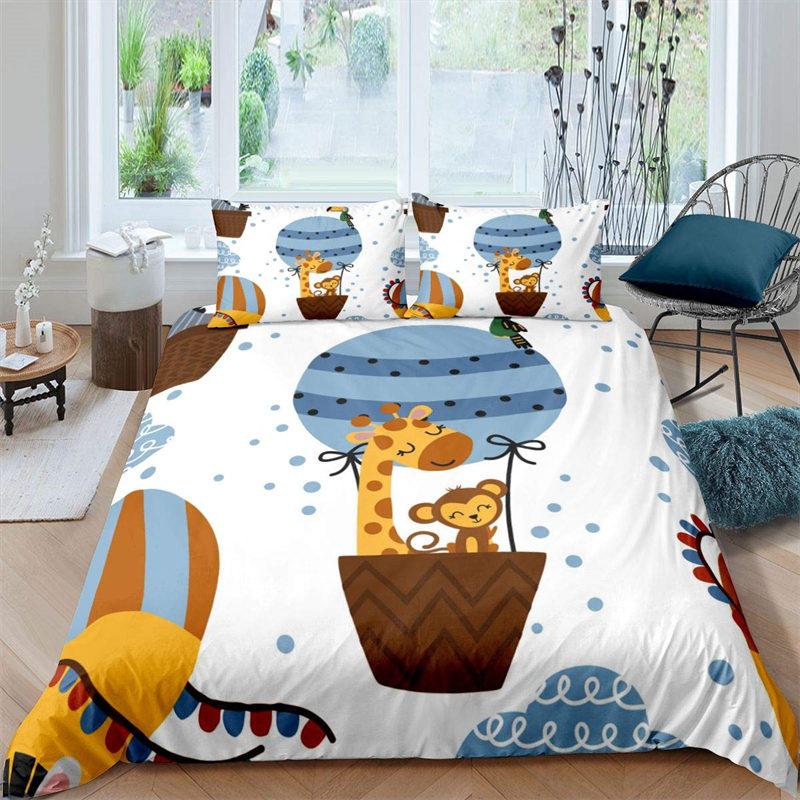 Children Kids Monkey Soft Duvet Cover Lovely Carton Animal Beding Set Lovely Litle Monkey Warm Comforter Cover For Young Boys Young Girls Child Bedrom