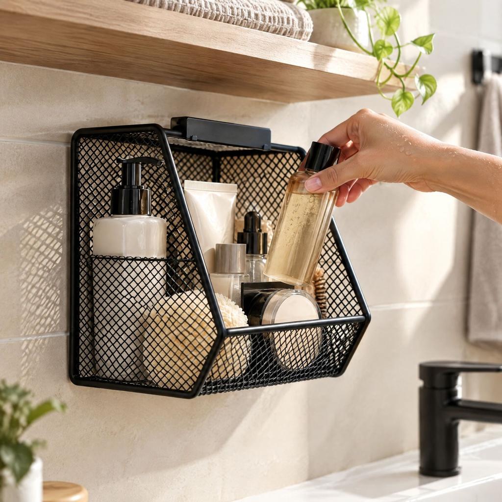 Hanging Bathroom Storage Rack, No-Drill Mesh Basket for Shower and Bath