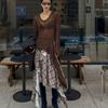 2026 Korean Chic Retro Plaid Asymmetrical Skirt