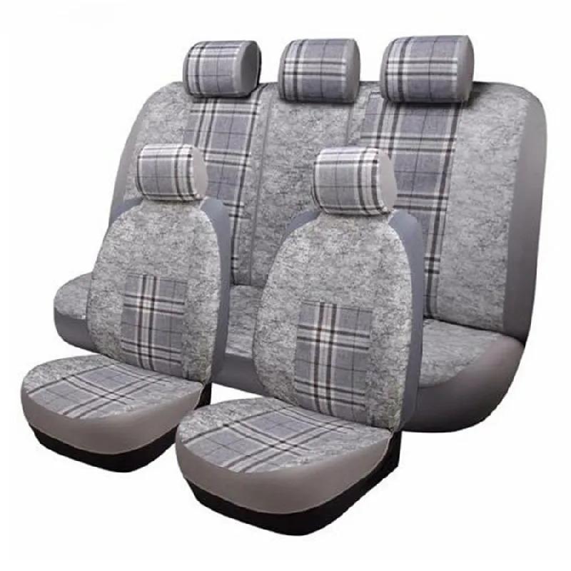 Gray Lattice Rural Style Flax Fabrics 5Seat Universal Seat Cushion For Sedan Suv
