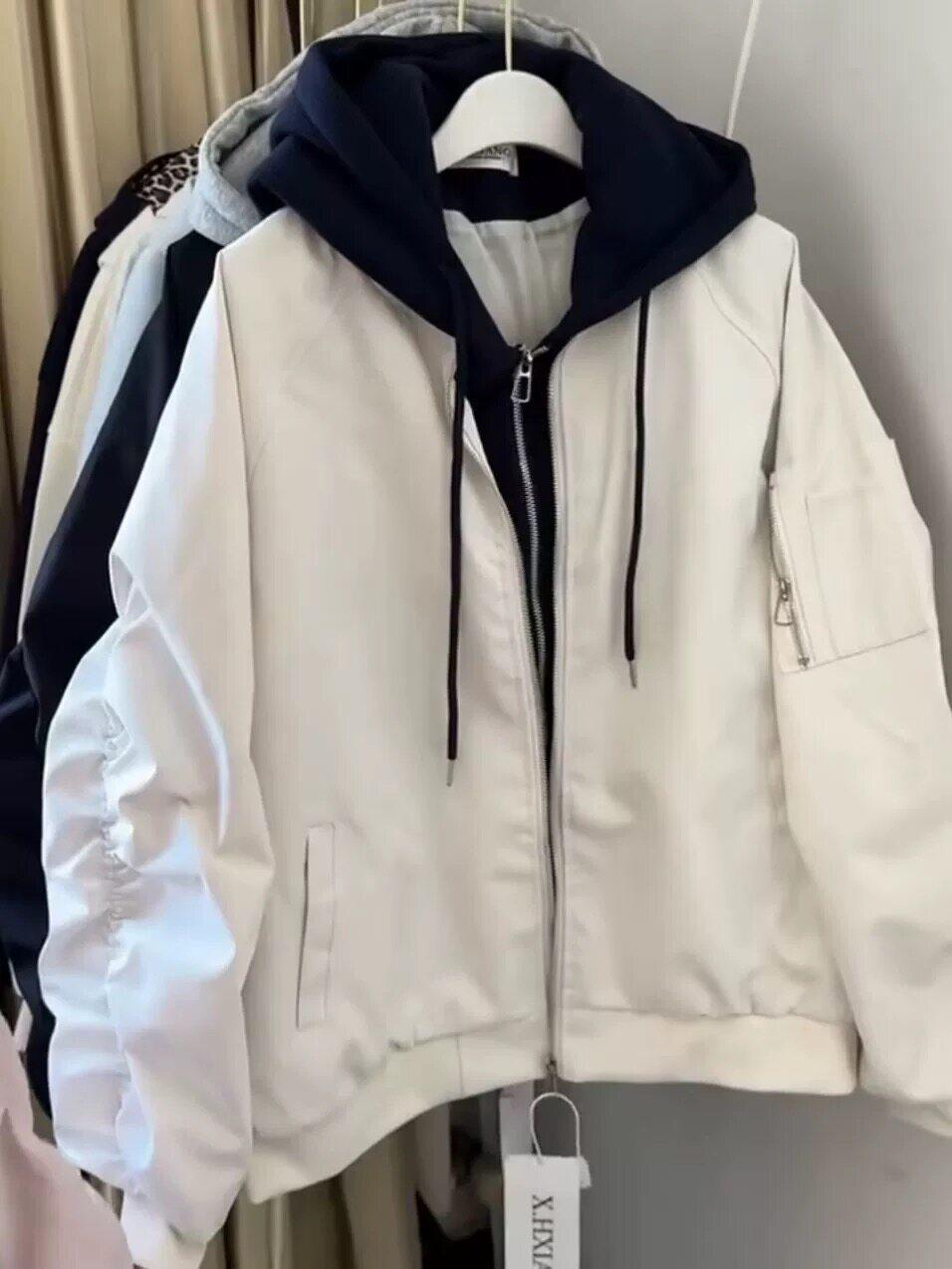 

Women’s Retro-Style Two-in-One Hooded Jacket, Spring/Autumn 2026 Casual Baseball Design 2XL абрикосовий