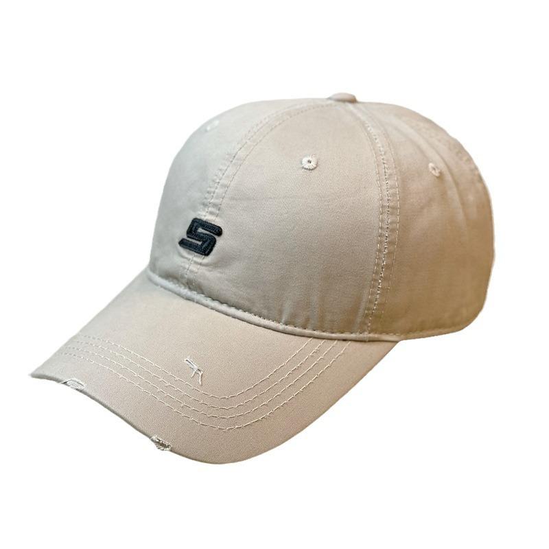 Original design embroidery S Letter print soft-top sports baseball cap for men, simple distressed duckbill cap for women, new style
