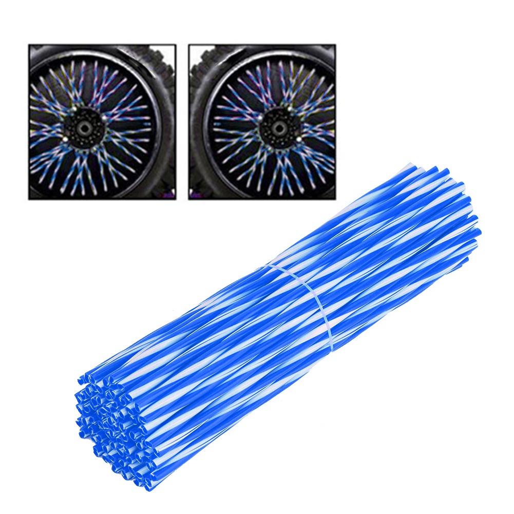 72PcsPack Motorcycle Dirt Bike Wheel Spoke Protector Cover Guard Wrap(Blue and White)