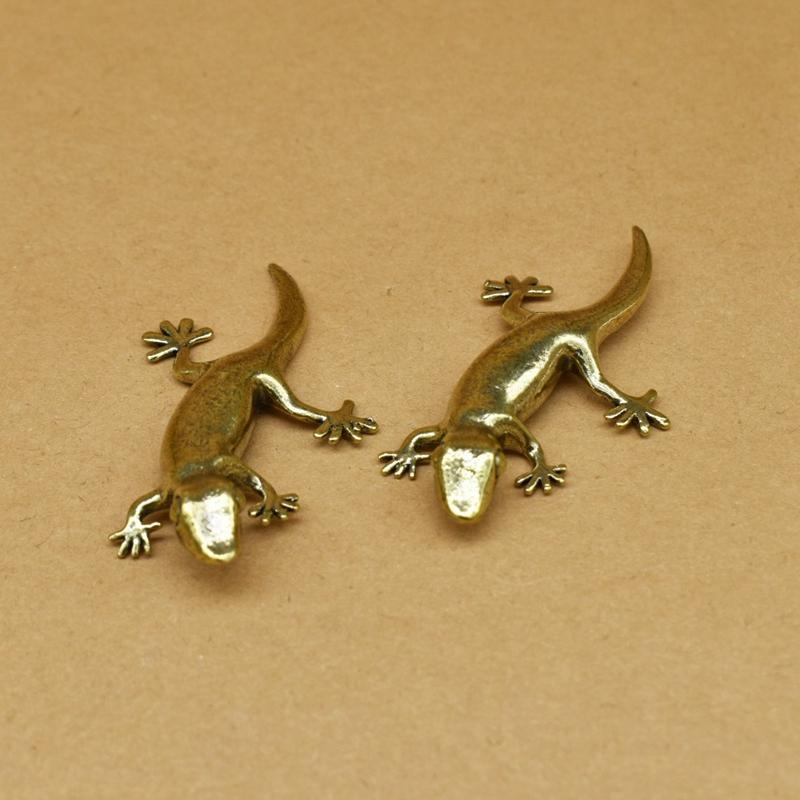 Vintage Copper Gecko Tea Set Small Ornaments Antique Brass Animal Figurines Tea Pet Desk Decorations Home Decor Accessories