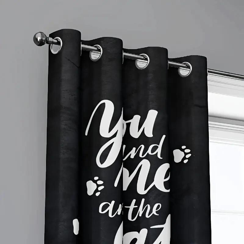 Set Of 2 Curtains Cute Kitten Prints Inches Home Decoration Room Curtain Polyester