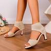 Fashion Summer Sexy Fashionable Ankle Sandals for Women 2025 Comfortable Peeping Toe Knitted Thick High Heels Dancing Shoes for Women
