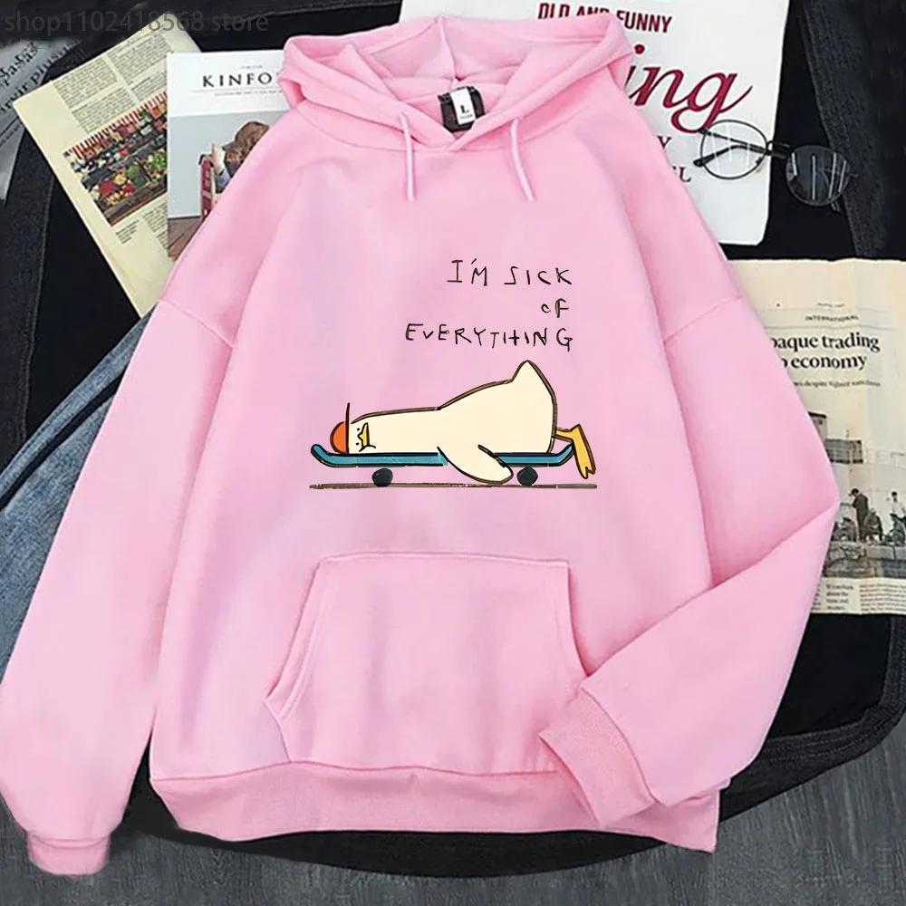 Cartoon Anime Duck Hoodies I'm Sick of Everything Sweatshirts Y2k Top Long Sleeve Street Streetwear Women Men Coat