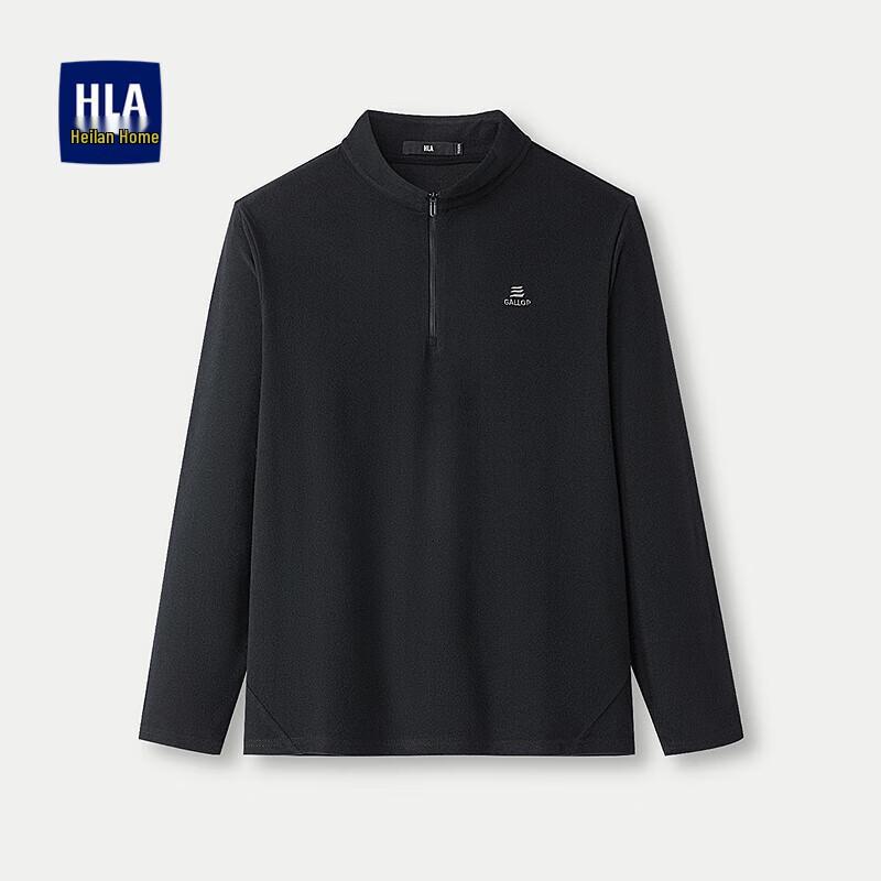 HLA Men's Brushed Embroidered Half-Placket Long Sleeve Casual Top